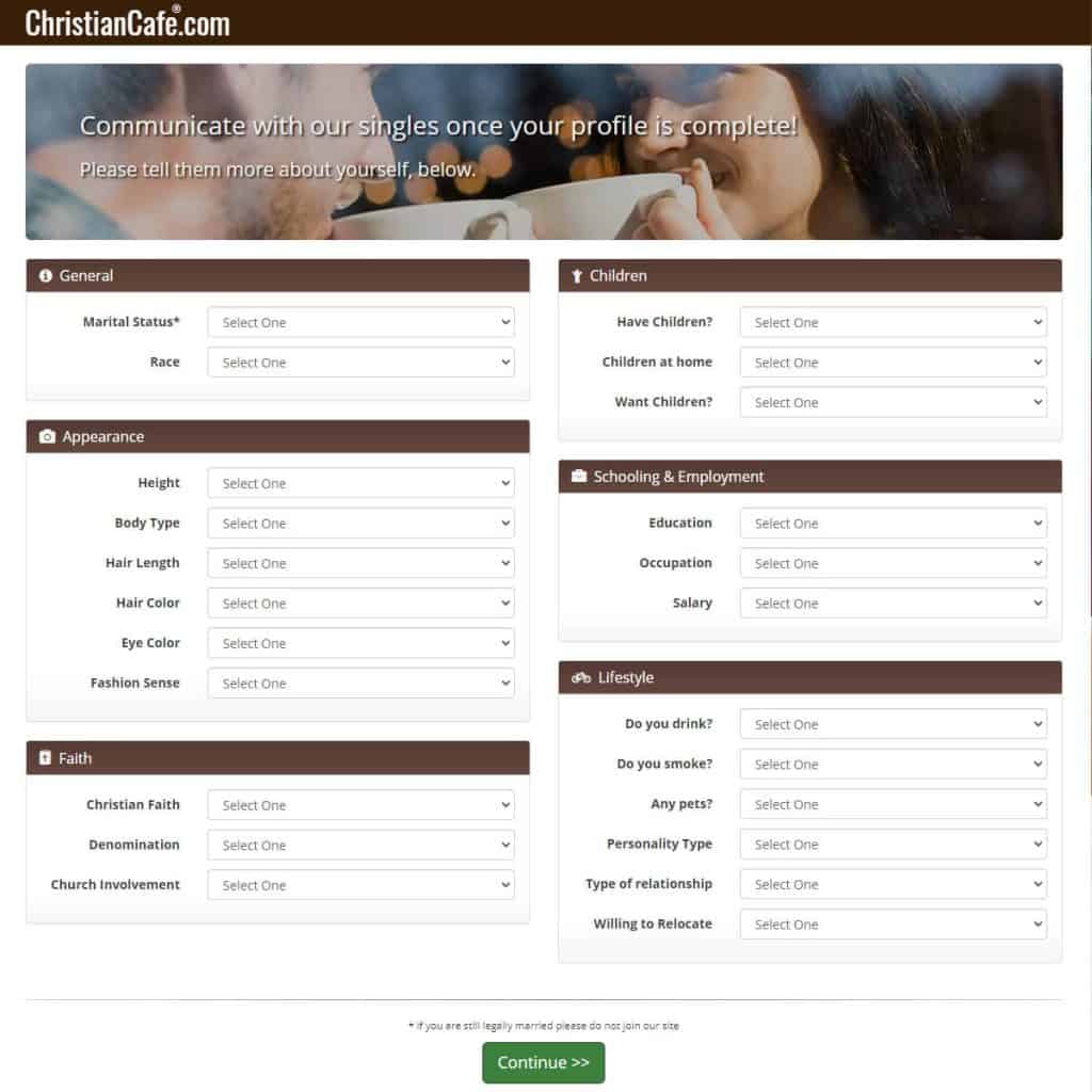 ChristianCafe Questionnaire Screenshot
