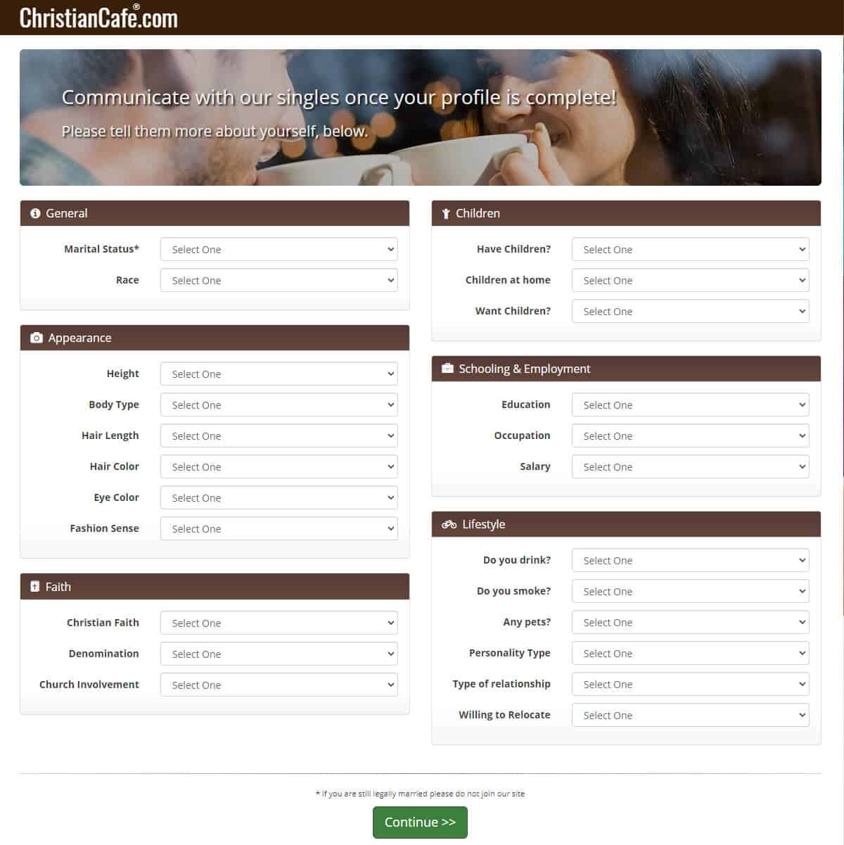 ChristianCafe Questionnaire Screenshot