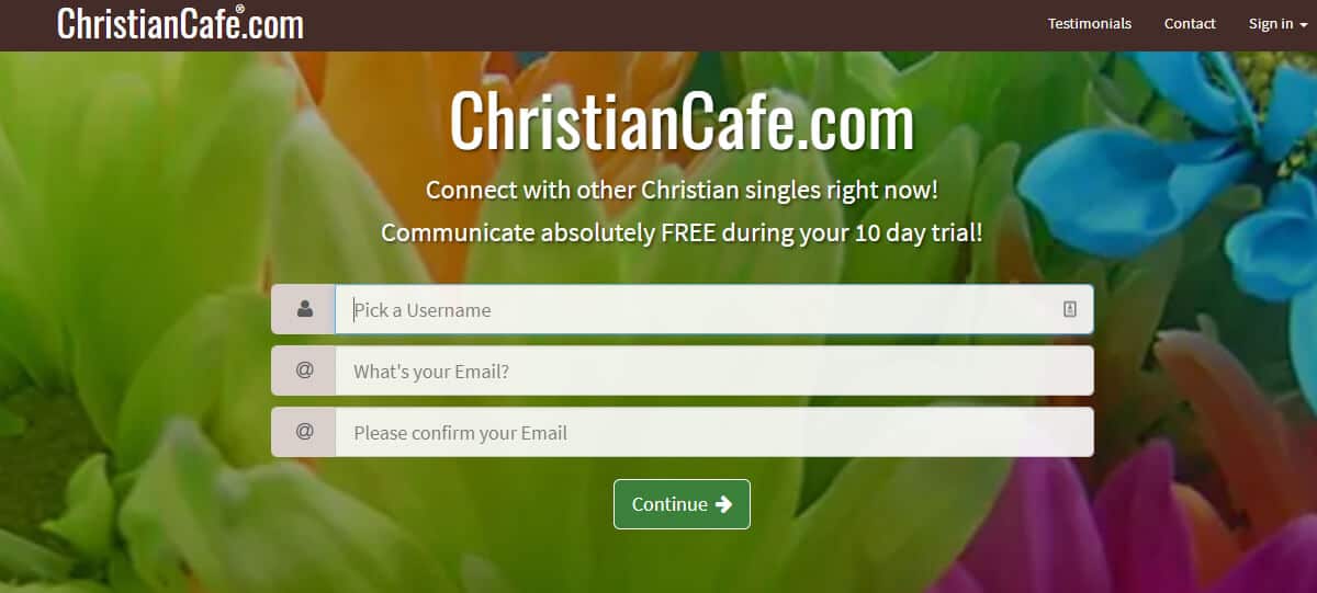 ChristianCafe Sign up Page Screenshot
