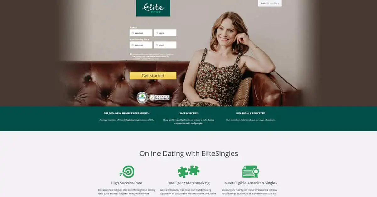 Elite Singles Homepage Screenshot