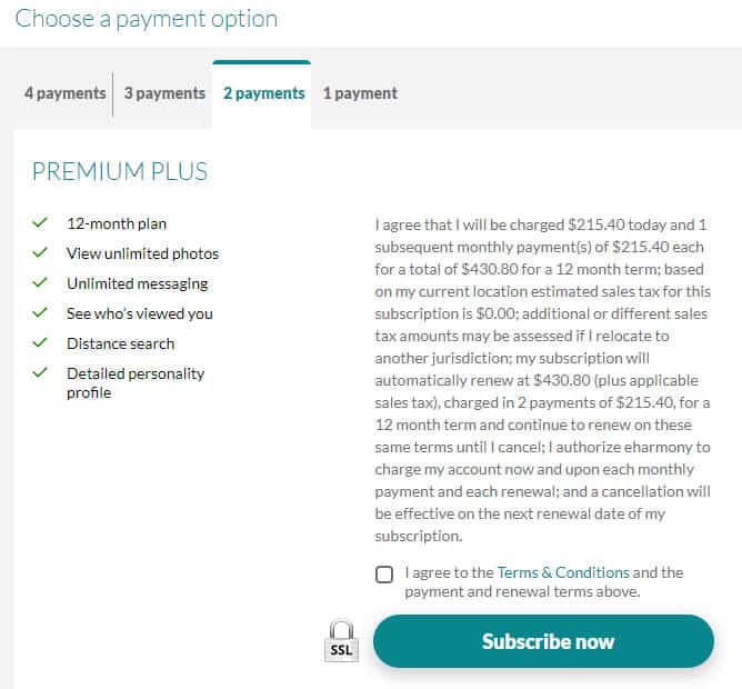 Payment Options at eHarmony Screenshot 3