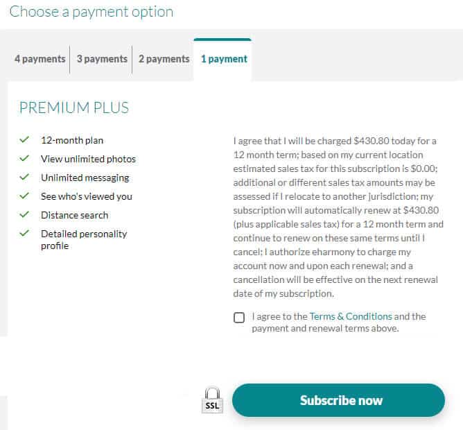 Payment Options at eHarmony Screenshot 4
