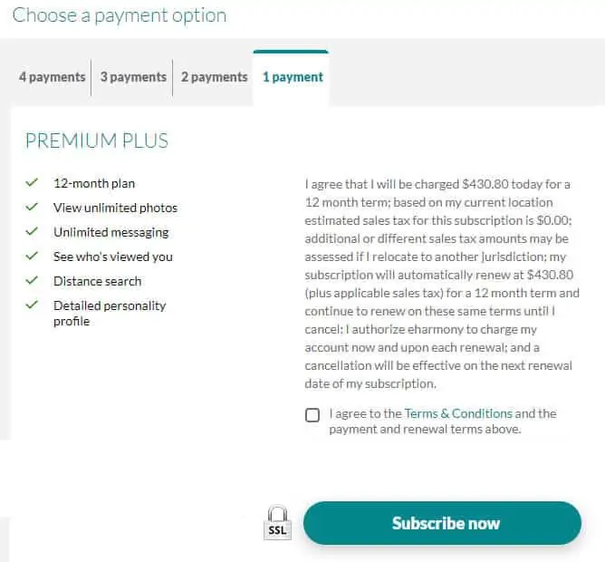 Payment Options at eHarmony Screenshot 4