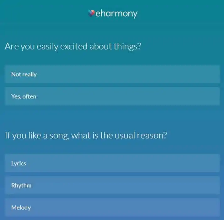 eHarmony Personality Questionnarie Screenshot 1