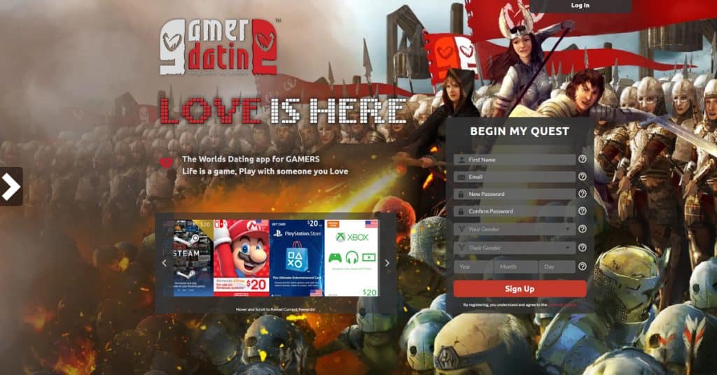 GamerDating Homepage Screenshot