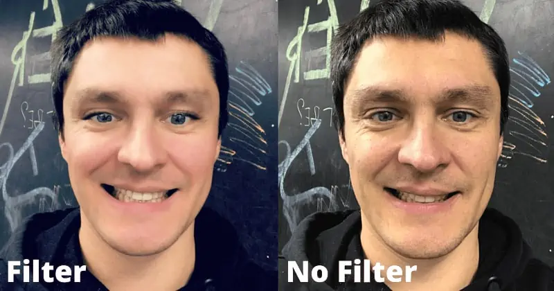 Man Showing Before and After Using Photo Filter