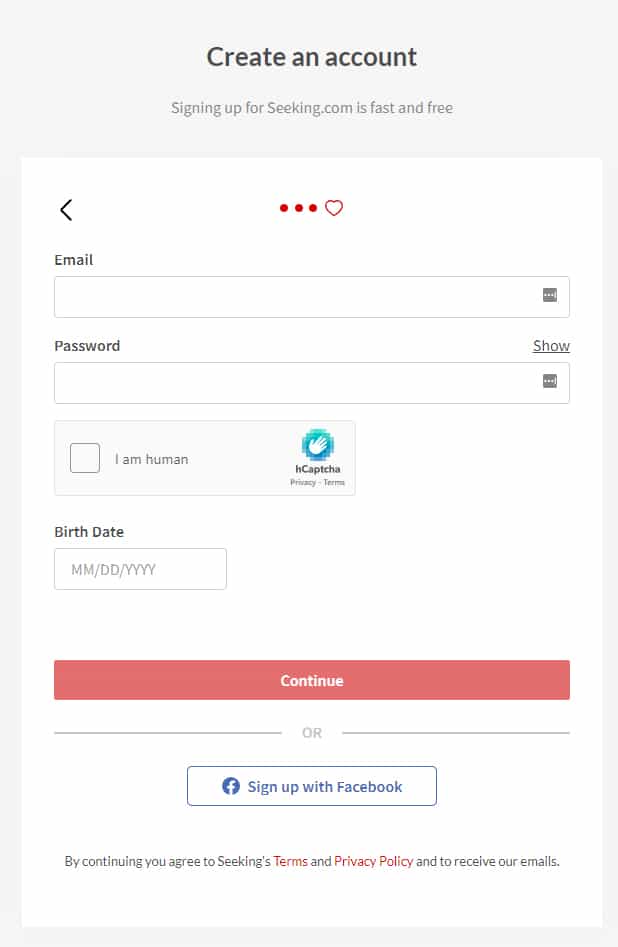 Seeking Sign Up Process Screenshot 4