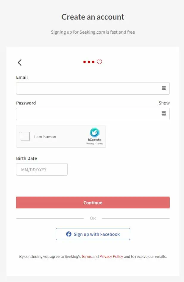 Seeking Sign Up Process Screenshot 4