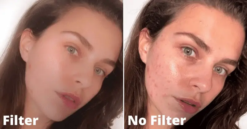Woman Showing Before and After Using Photo Filter