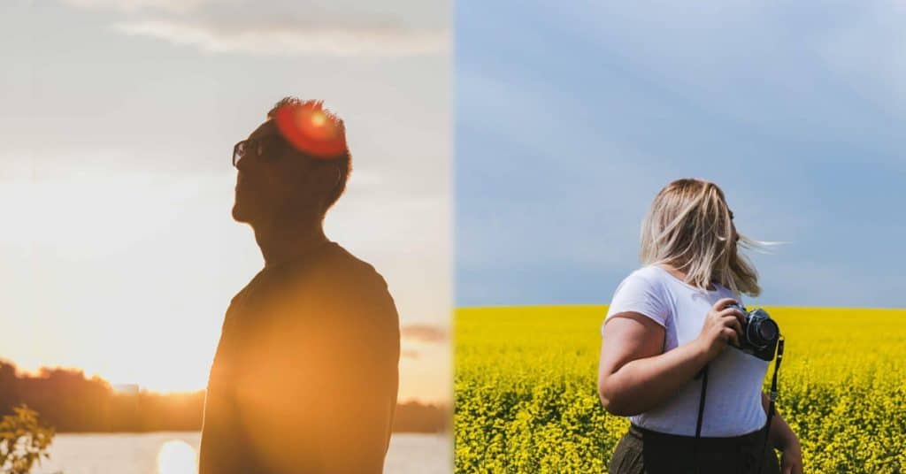 Man Sunset - Woman Holding a Camera on a Field of Yellow Flowers