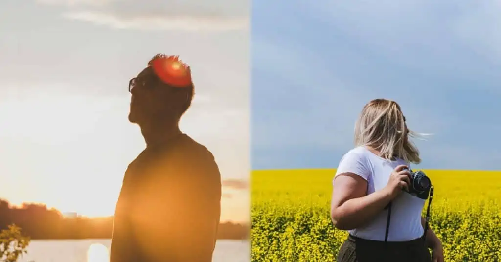 Man Sunset - Woman Holding a Camera on a Field of Yellow Flowers