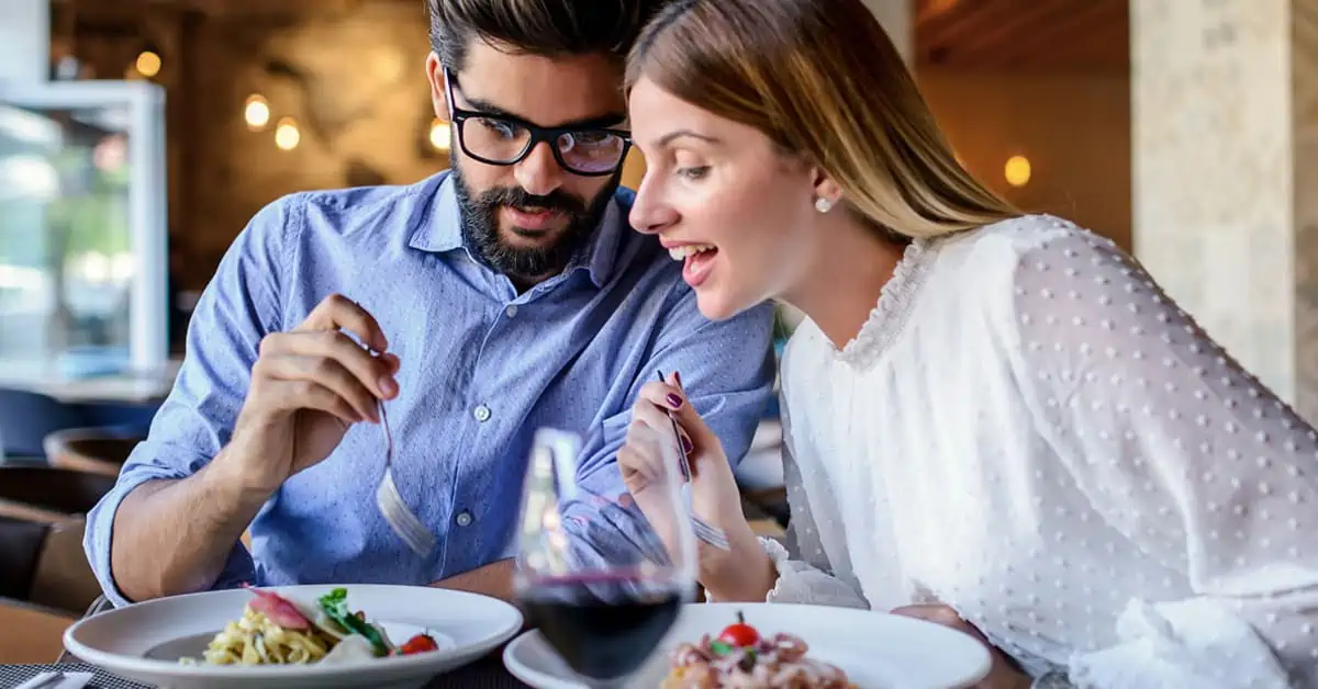Man and Woman Enjoying a Meal - Lunch Date