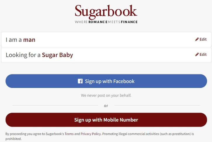 Sugarbook Sign Up Process Screenshot 3