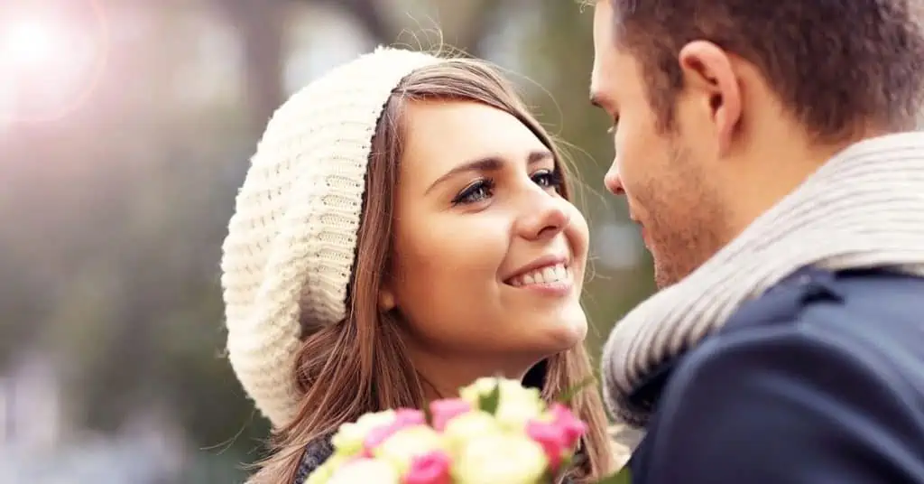 Woman Hugging and Looking in Love at a Man