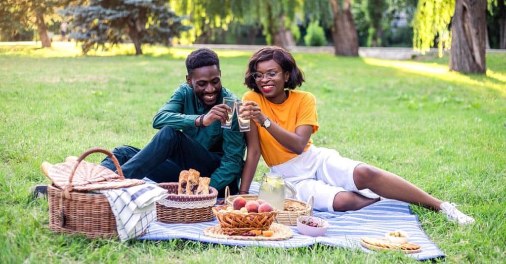 Young Couple Having Picnic in a Park