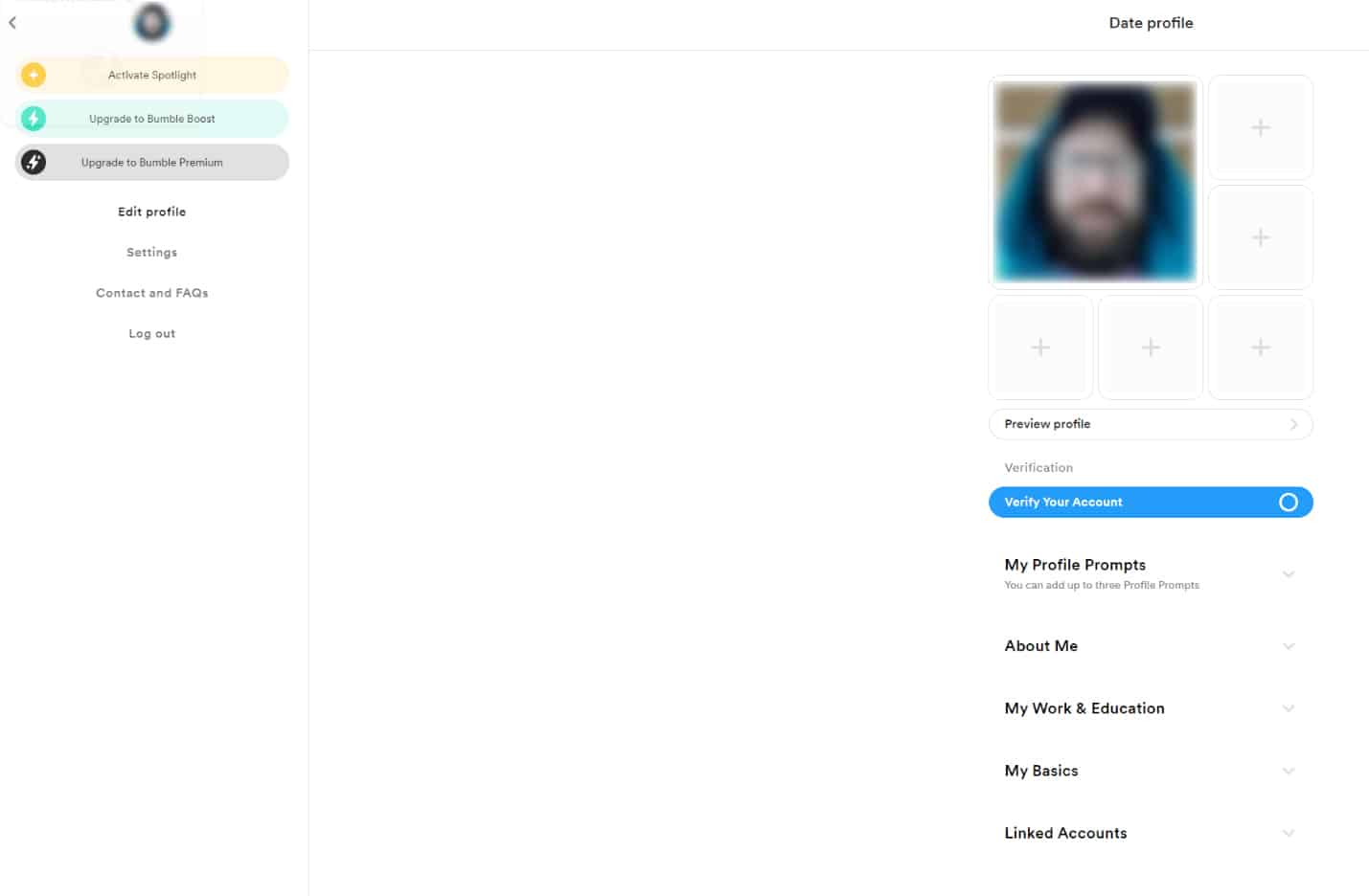 Bumble Profile Main Menu