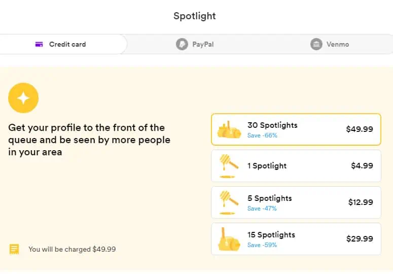 Bumble Spotlight Option Screenshot