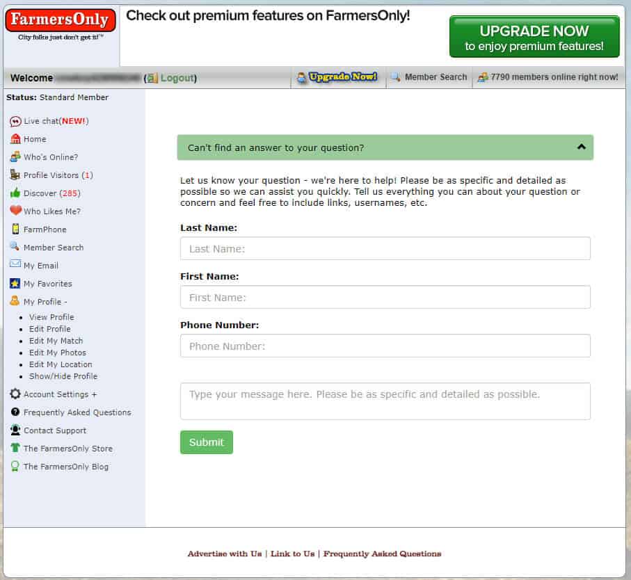 FarmersOnly.Com Generic Contact Form Screenshot
