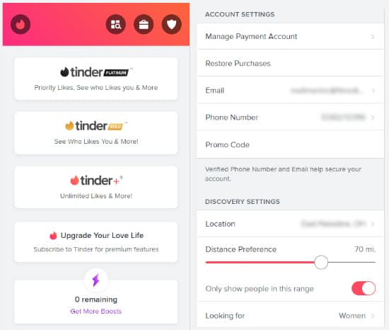 Tinder Main Menu Screenshot