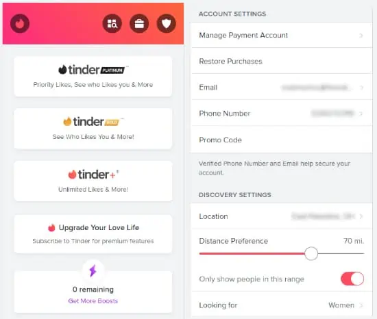 Tinder Main Menu Screenshot