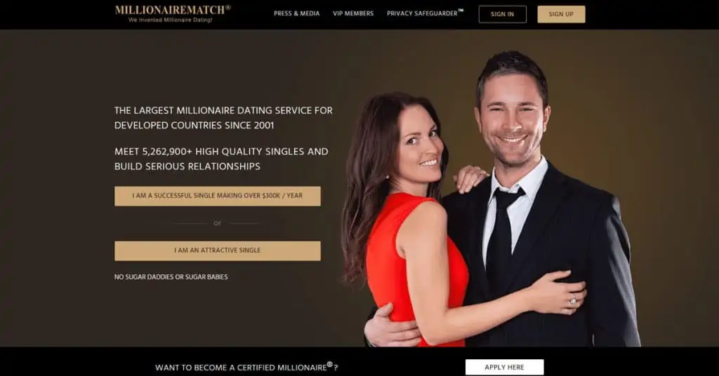 MillionaireMatch Homepage Screenshot