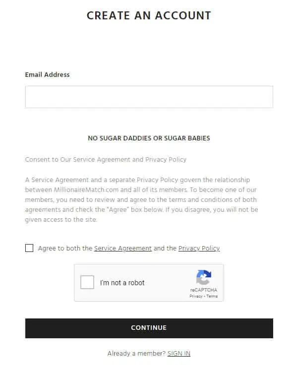 MillionaireMatch Sign Up Process Screenshot 2