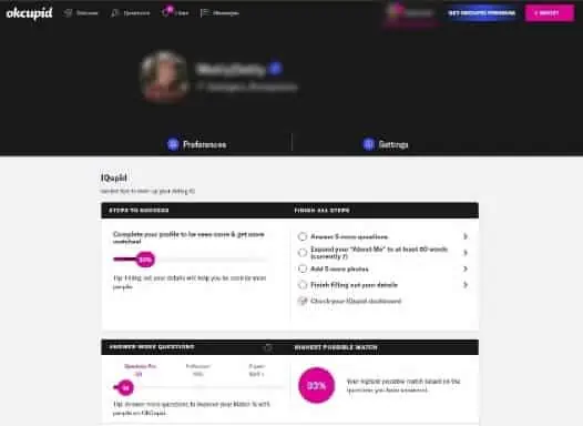 OKCupid Account Settings Screenshot