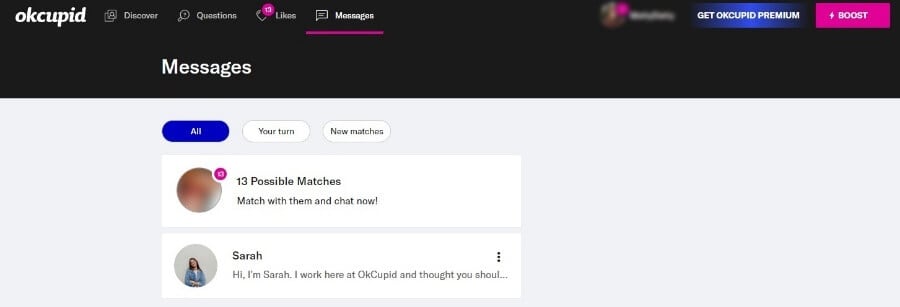 OKCupid Messages Screenshot
