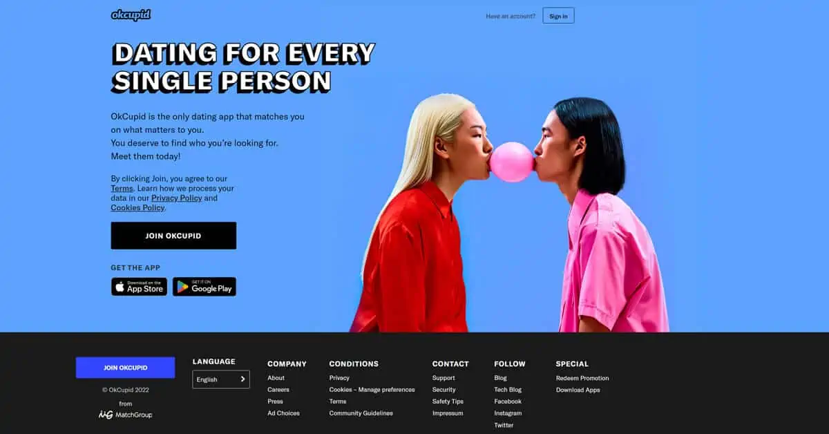 OkCupid Homepage Screenshot OkCupid Homepage Screenshot