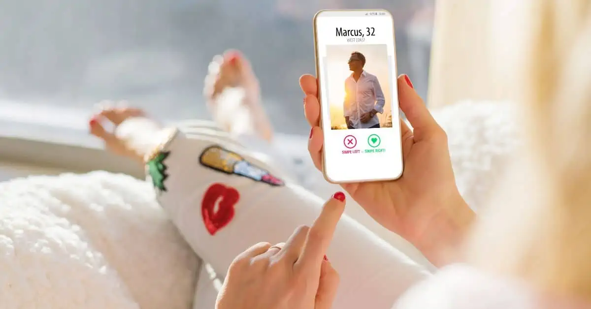 woman using dating app