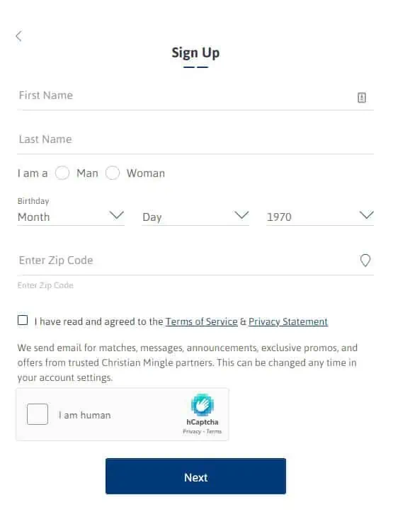 Christian Mingle Sign Up Process Screenshot 2