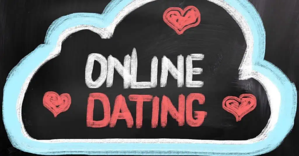 Online dating written on chalk board