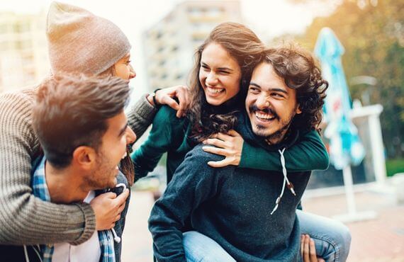 Woman getting along with boyfriends friends