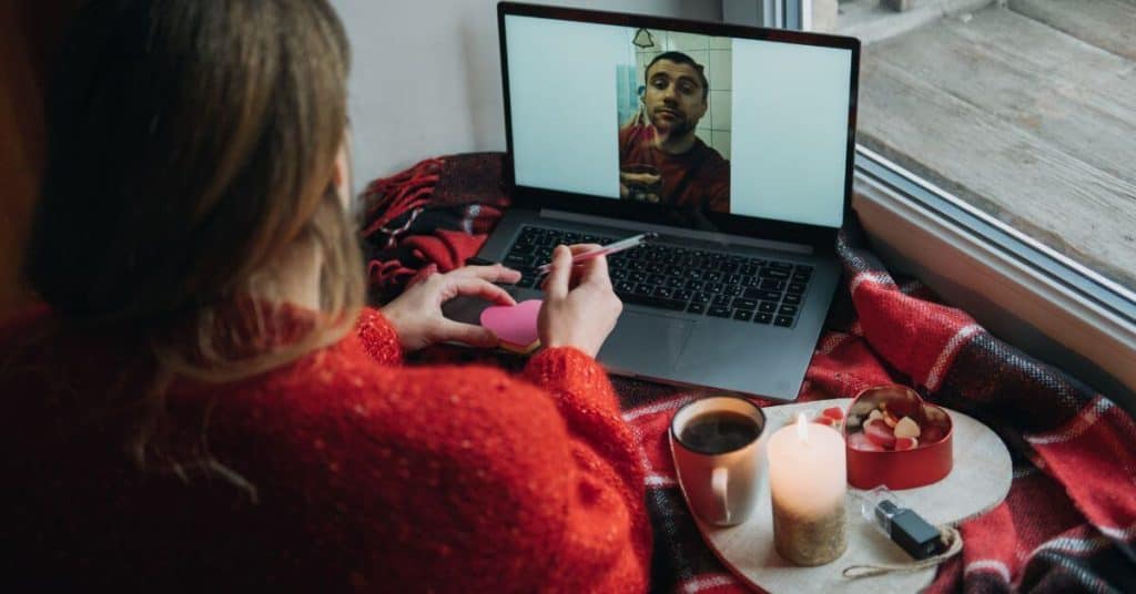 Woman on virtual valentines day date