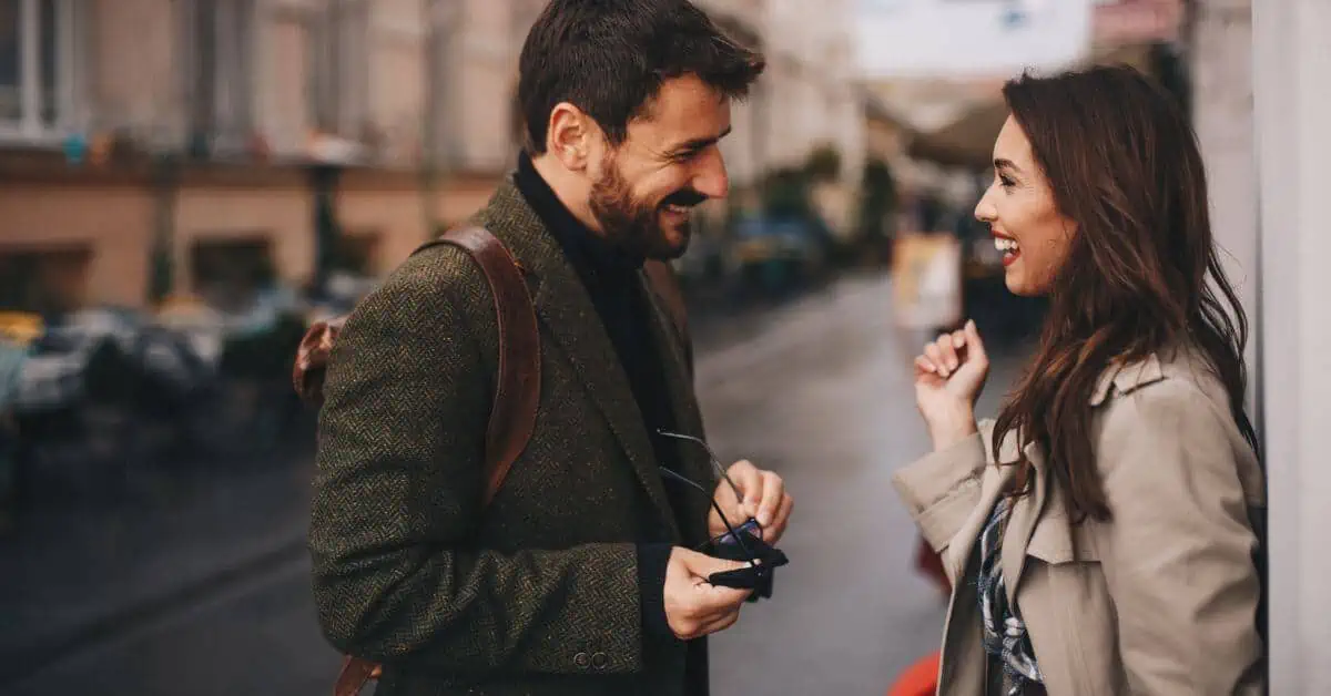 Woman with man, wanting him to make the first move.