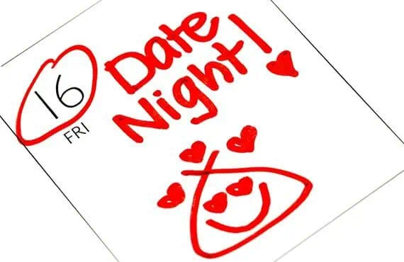 Date night circled on calendar