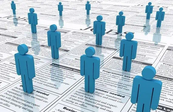 People standing over different job descriptions