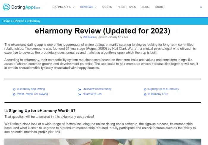 eHarmony Review Screenshot