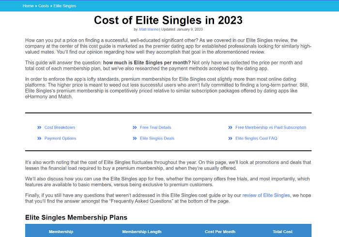 Elite Singles Cost