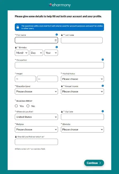 eHarmony Profile Creation