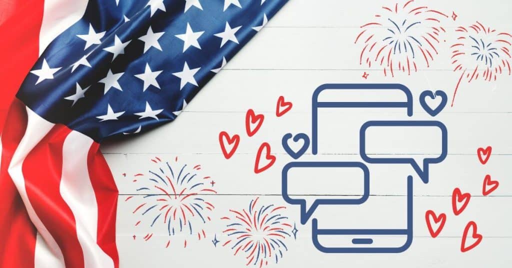 American Flag for memorial day and dating app icon with fireworks and hearts