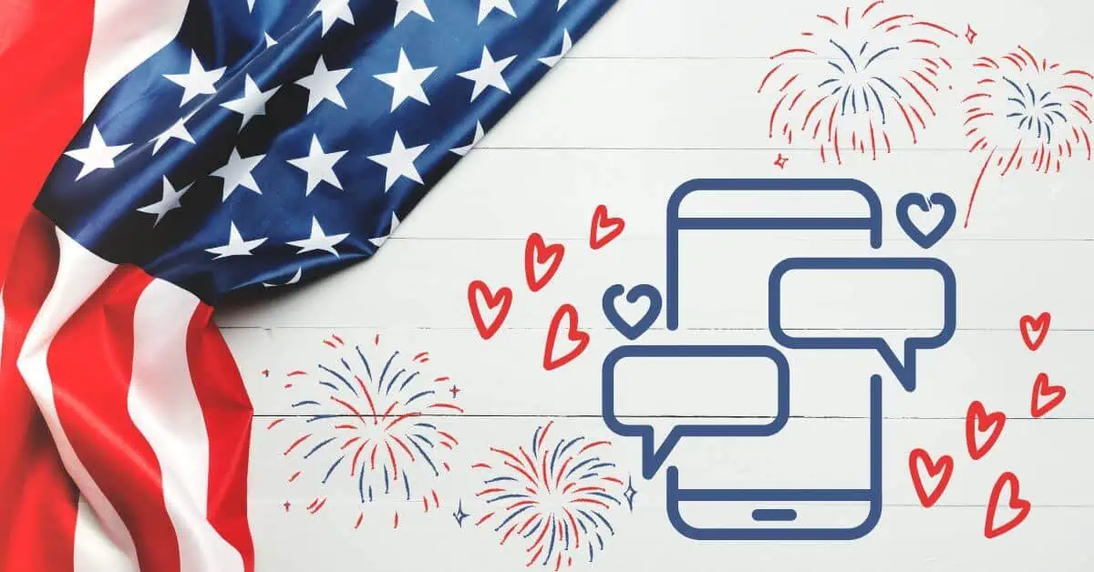 American Flag for memorial day and dating app icon with fireworks and hearts