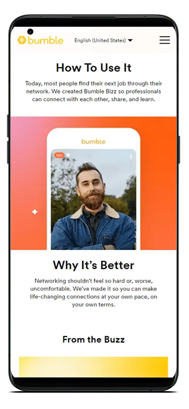 Bumble Bizz Homepage Mobile