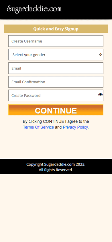 SugarDaddie Sign Up Process - Step 1