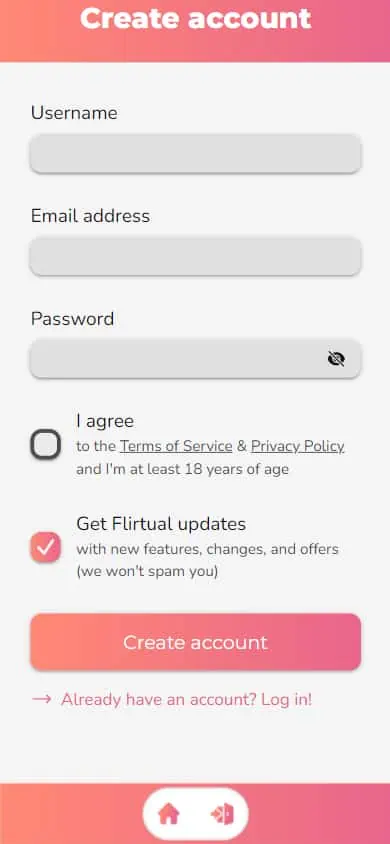 Flirtual Sign Up Process Screenshot - Step 2