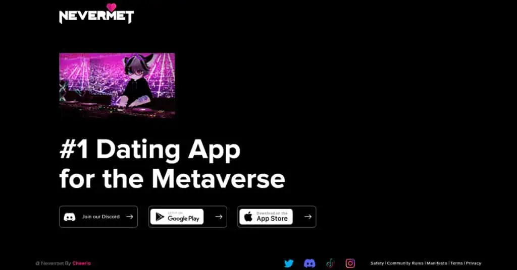 Nevermet Homepage Screenshot