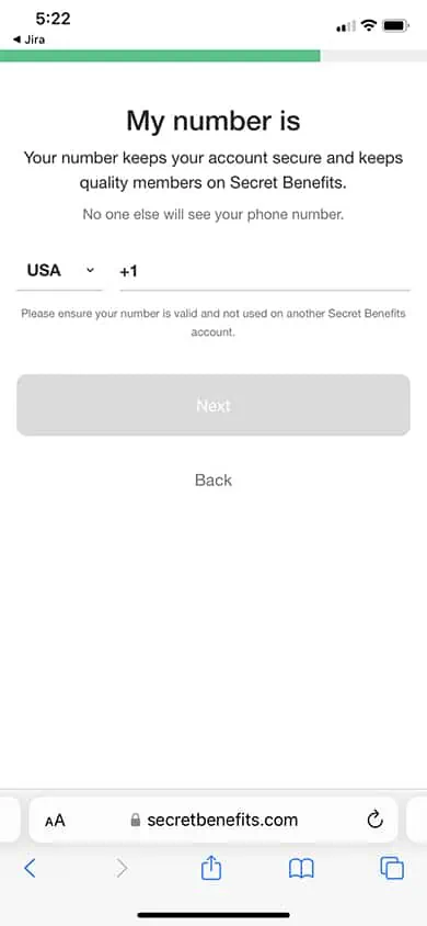 Secret Benefits Sign Up Process Screenshot - Step 8