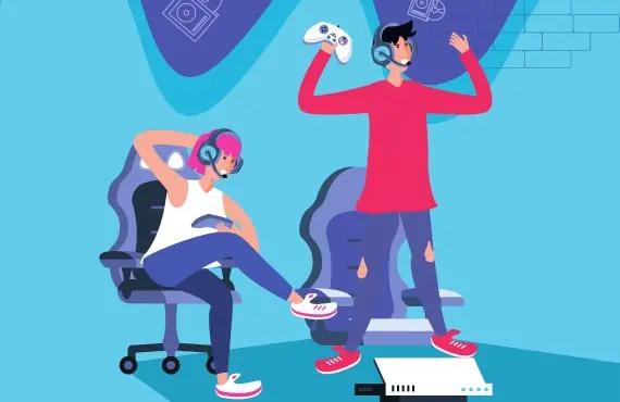 Couple playing console games together