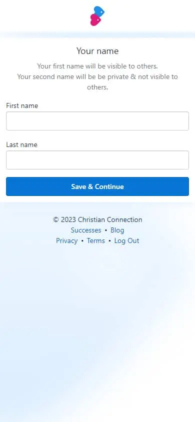 Christian Connection Sign Up Process Screenshot - Step 2