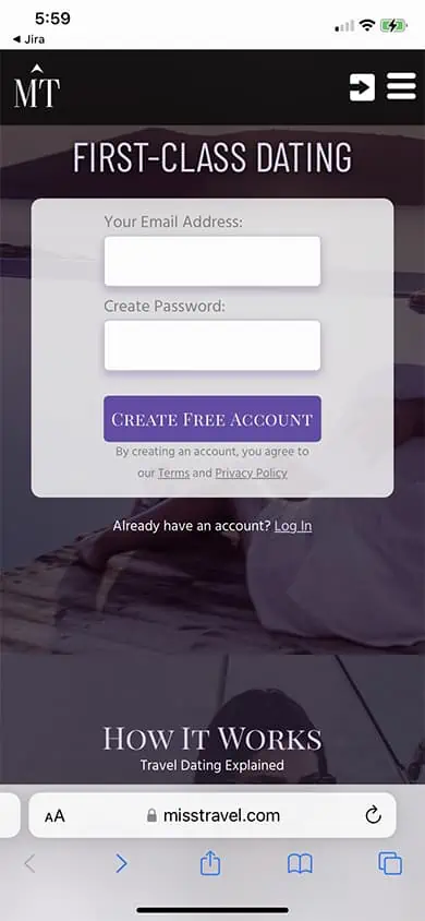 Miss Travel Sign Up Process Screenshot - Step 1